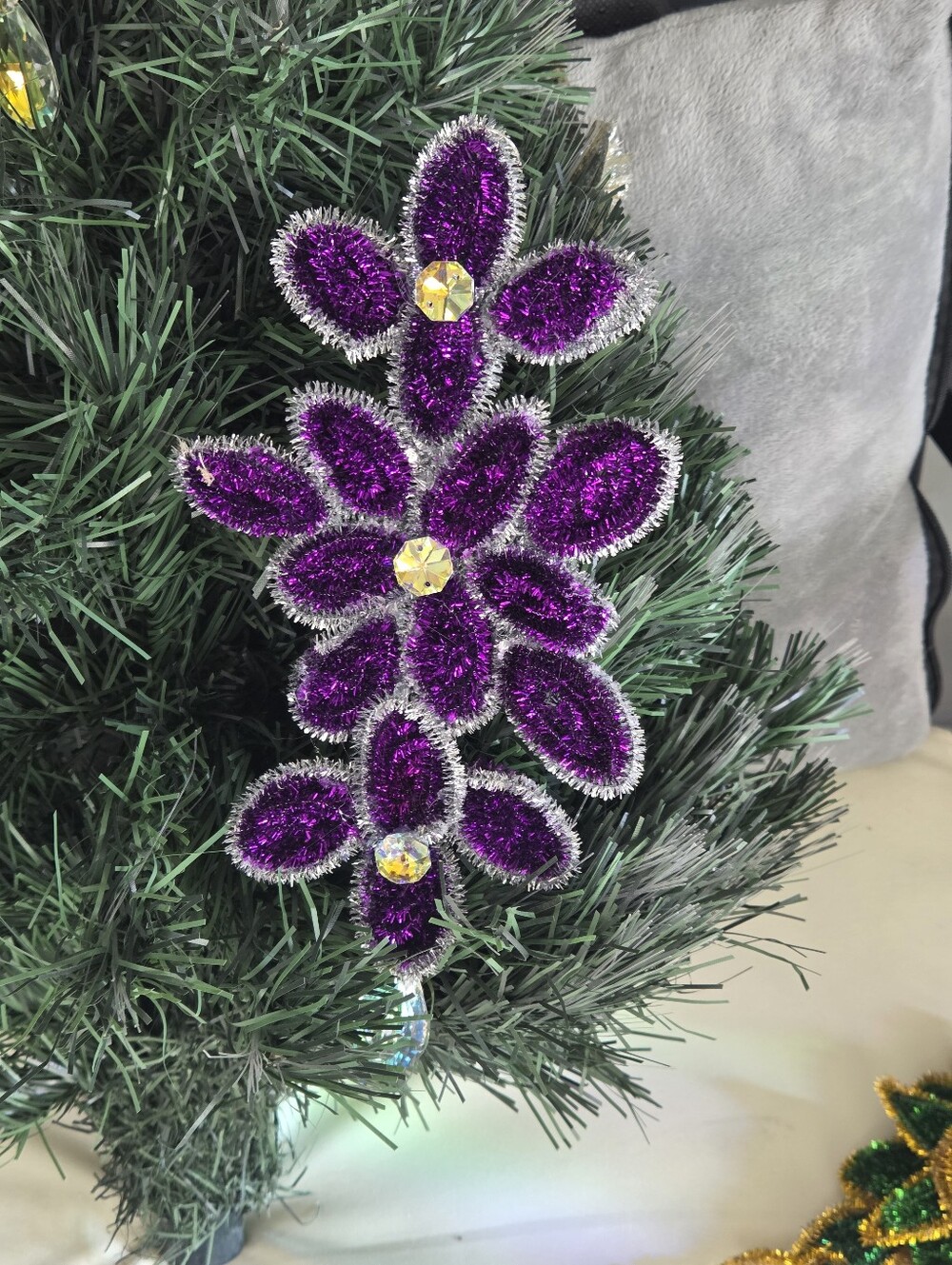 handmade beautiful two tone purple and silver holiday ornament
